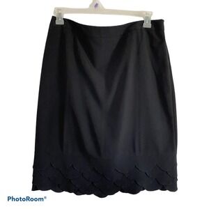 VINTAGE SHARAGANO Studio Black Scalloped Womens Career Business Skirt, 14